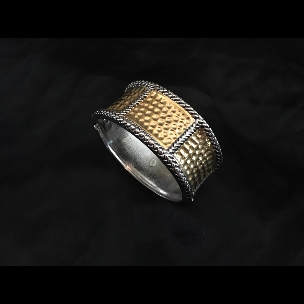 Premier Designs silver & gold hinged cuff bracelet
